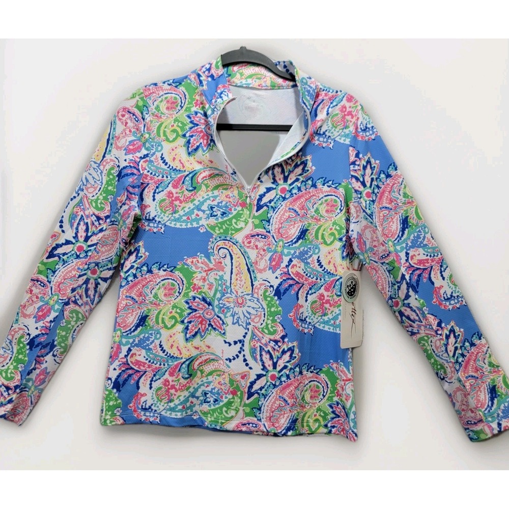 NWT! X By GOTTEX Blue Paisley Womens Top Small Golf Tennis Atleisure‎ Activewear